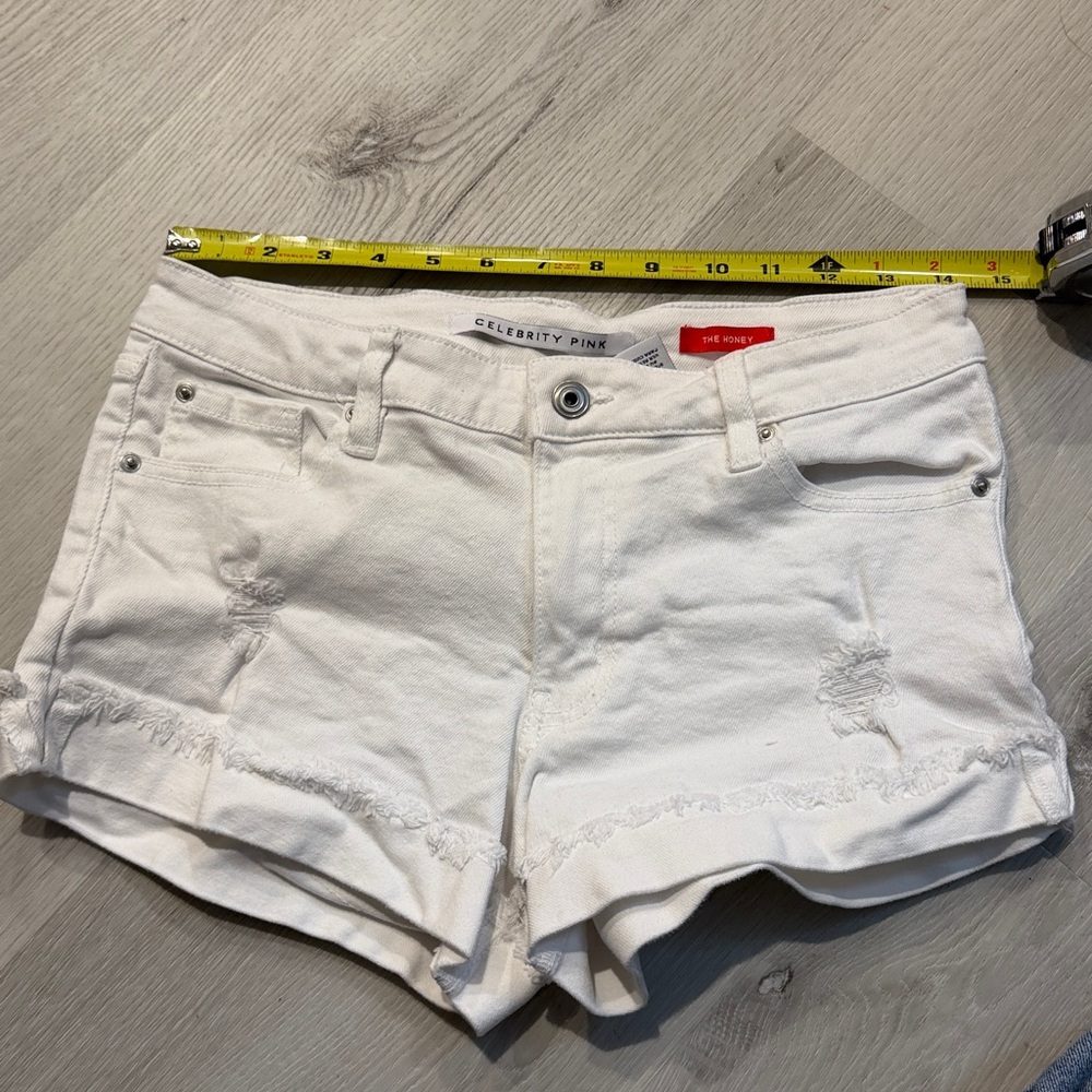 Celebrity Pink White Jean Shorts Distressed Cut-Off - Picture 5 of 8